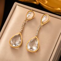 1 Pair Elegant Glam Square Water Droplets Plating Inlay 304 Stainless Steel Artificial Rhinestones 18K Gold Plated Drop Earrings main image 3
