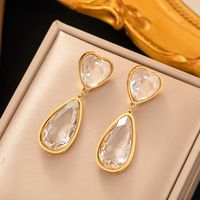 1 Pair Elegant Glam Square Water Droplets Plating Inlay 304 Stainless Steel Artificial Rhinestones 18K Gold Plated Drop Earrings main image 1