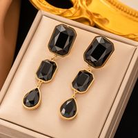 1 Pair Elegant Glam Square Water Droplets Plating Inlay 304 Stainless Steel Artificial Rhinestones 18K Gold Plated Drop Earrings main image 2