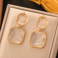 1 Pair Elegant Glam Square Water Droplets Plating Inlay 304 Stainless Steel Artificial Rhinestones 18K Gold Plated Drop Earrings sku image 4