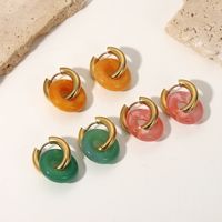 1 Pair Retro Round Plating Hollow Out Titanium Steel Turquoise Earrings main image 5