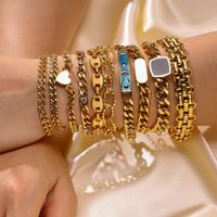 Retro Solid Color Stainless Steel Plating Inlay Zircon Gold Plated Bracelets main image 4