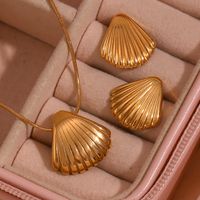 Vacation Simple Style Shell Stainless Steel Plating 18k Gold Plated Earrings Necklace main image 4