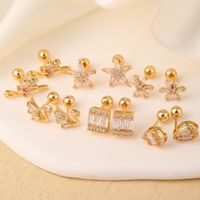1 Pair Elegant Sweet Swan Flower Butterfly Plating Inlay 304 Stainless Steel Copper Zircon Gold Plated Ear Studs main image 3