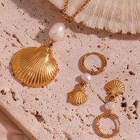 Style Vintage Coquille Acier Inoxydable Placage Plaqué Or 18k Des Boucles D'oreilles Collier main image 6