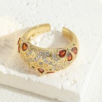 Elegant Luxurious Heart Shape Copper Plating Inlay Zircon 14k Gold Plated Open Rings sku image 5