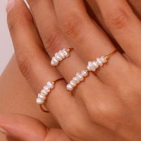 Simple Style Solid Color Stainless Steel Freshwater Pearl Beaded Plating 18k Gold Plated Rings main image 6