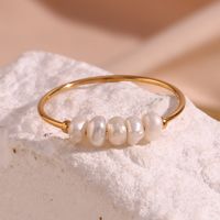 Simple Style Solid Color Stainless Steel Freshwater Pearl Beaded Plating 18k Gold Plated Rings sku image 5