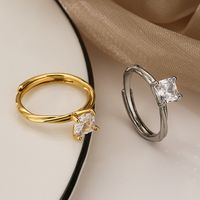 Simple Style Commute Square Copper Plating Inlay Zircon 18k Gold Plated White Gold Plated Open Rings main image 1