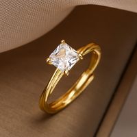Simple Style Commute Square Copper Plating Inlay Zircon 18k Gold Plated White Gold Plated Open Rings sku image 1