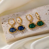 1 Pair Elegant Retro Oval Heart Shape Enamel Plating Inlay Copper Natural Stone Malachite Shell 18k Gold Plated Drop Earrings main image 5