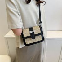 Women's Medium Pu Leather Straw Color Block Elegant Classic Style Square Magnetic Buckle Shoulder Bag Crossbody Bag Square Bag main image 5