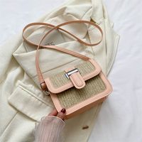 Women's Medium Pu Leather Straw Color Block Elegant Classic Style Square Magnetic Buckle Shoulder Bag Crossbody Bag Square Bag sku image 4