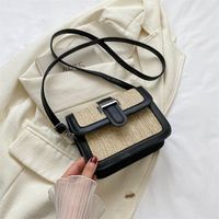 Women's Medium Pu Leather Straw Color Block Elegant Classic Style Square Magnetic Buckle Shoulder Bag Crossbody Bag Square Bag sku image 1