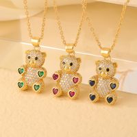 Wholesale Cute Sweet Little Bear 304 Stainless Steel Copper Plating Inlay Gold Plated Zircon Pendant Necklace main image 2