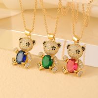 Wholesale Cute Sweet Little Bear 304 Stainless Steel Copper Plating Inlay Gold Plated Zircon Pendant Necklace main image 4
