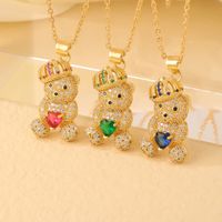 Wholesale Cute Sweet Little Bear 304 Stainless Steel Copper Plating Inlay Gold Plated Zircon Pendant Necklace main image 3