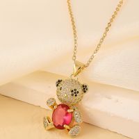 Wholesale Cute Sweet Little Bear 304 Stainless Steel Copper Plating Inlay Gold Plated Zircon Pendant Necklace sku image 1