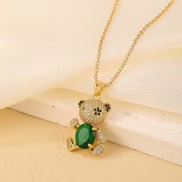 Wholesale Cute Sweet Little Bear 304 Stainless Steel Copper Plating Inlay Gold Plated Zircon Pendant Necklace sku image 2