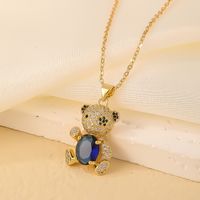 Wholesale Cute Sweet Little Bear 304 Stainless Steel Copper Plating Inlay Gold Plated Zircon Pendant Necklace sku image 3