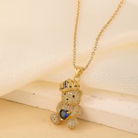 Wholesale Cute Sweet Little Bear 304 Stainless Steel Copper Plating Inlay Gold Plated Zircon Pendant Necklace sku image 4