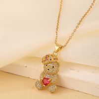 Wholesale Cute Sweet Little Bear 304 Stainless Steel Copper Plating Inlay Gold Plated Zircon Pendant Necklace sku image 5