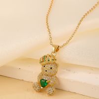 Wholesale Cute Sweet Little Bear 304 Stainless Steel Copper Plating Inlay Gold Plated Zircon Pendant Necklace sku image 6