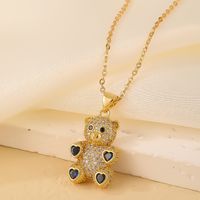 Wholesale Cute Sweet Little Bear 304 Stainless Steel Copper Plating Inlay Gold Plated Zircon Pendant Necklace sku image 7