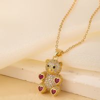 Wholesale Cute Sweet Little Bear 304 Stainless Steel Copper Plating Inlay Gold Plated Zircon Pendant Necklace sku image 8