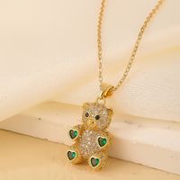 Wholesale Cute Sweet Little Bear 304 Stainless Steel Copper Plating Inlay Gold Plated Zircon Pendant Necklace sku image 9