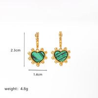 1 Pair Elegant Retro Oval Heart Shape Enamel Plating Inlay Copper Natural Stone Malachite Shell 18k Gold Plated Drop Earrings sku image 1