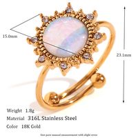 Simple Style Classic Style Oval Water Droplets Heart Shape Stainless Steel Plating Inlay Opal 18k Gold Plated Open Rings sku image 2