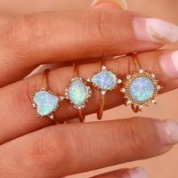 Simple Style Classic Style Oval Water Droplets Heart Shape Stainless Steel Plating Inlay Opal 18k Gold Plated Open Rings main image 2