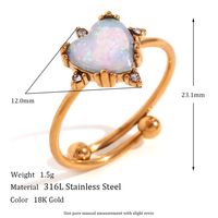 Simple Style Classic Style Oval Water Droplets Heart Shape Stainless Steel Plating Inlay Opal 18k Gold Plated Open Rings sku image 3