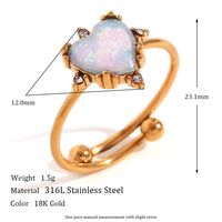 Simple Style Classic Style Oval Water Droplets Heart Shape Stainless Steel Plating Inlay Opal 18k Gold Plated Open Rings sku image 2