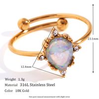 Simple Style Classic Style Oval Water Droplets Heart Shape Stainless Steel Plating Inlay Opal 18k Gold Plated Open Rings sku image 1
