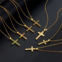 Retro Cross Copper Inlay Zircon Pendant Necklace main image 1
