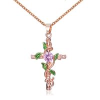 Lady Cross Leaf Artificial Gemstones Alloy Wholesale Pendant Necklace main image 5