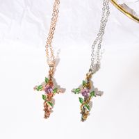 Lady Cross Leaf Artificial Gemstones Alloy Wholesale Pendant Necklace main image 1