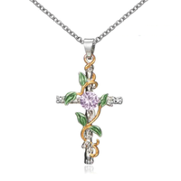 Lady Cross Leaf Artificial Gemstones Alloy Wholesale Pendant Necklace main image 4