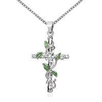 Lady Cross Leaf Artificial Gemstones Alloy Wholesale Pendant Necklace sku image 3