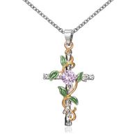 Lady Cross Leaf Artificial Gemstones Alloy Wholesale Pendant Necklace sku image 2