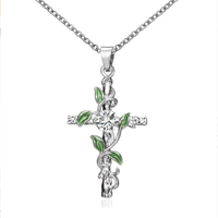 Lady Cross Leaf Artificial Gemstones Alloy Wholesale Pendant Necklace main image 2