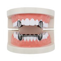 Vampire Fangs Fangs Grills18k Gold-plated Glossy Gold Teeth For Men And Women Hip Hop Tooth Socket Metal Dentures main image 2