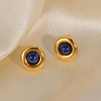 1 Pair Retro Commute Round Plating Inlay Copper Natural Stone Agate 18k Gold Plated Earrings main image 4