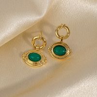 1 Pair Retro Commute Round Plating Inlay Copper Natural Stone Agate 18k Gold Plated Earrings main image 5