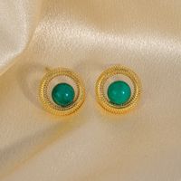 1 Pair Retro Commute Round Plating Inlay Copper Natural Stone Agate 18k Gold Plated Earrings main image 7
