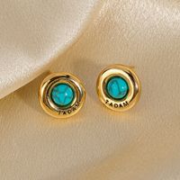 1 Pair Retro Commute Round Plating Inlay Copper Natural Stone Agate 18k Gold Plated Earrings main image 6