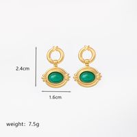 1 Pair Retro Commute Round Plating Inlay Copper Natural Stone Agate 18k Gold Plated Earrings sku image 1