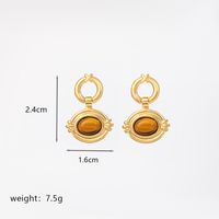 1 Pair Retro Commute Round Plating Inlay Copper Natural Stone Agate 18k Gold Plated Earrings sku image 2